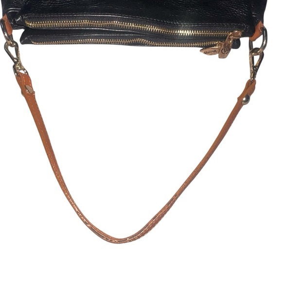 Valentina Triple Compartment Black Leather Shoulder Bag Tan Details - Picture 5 of 12